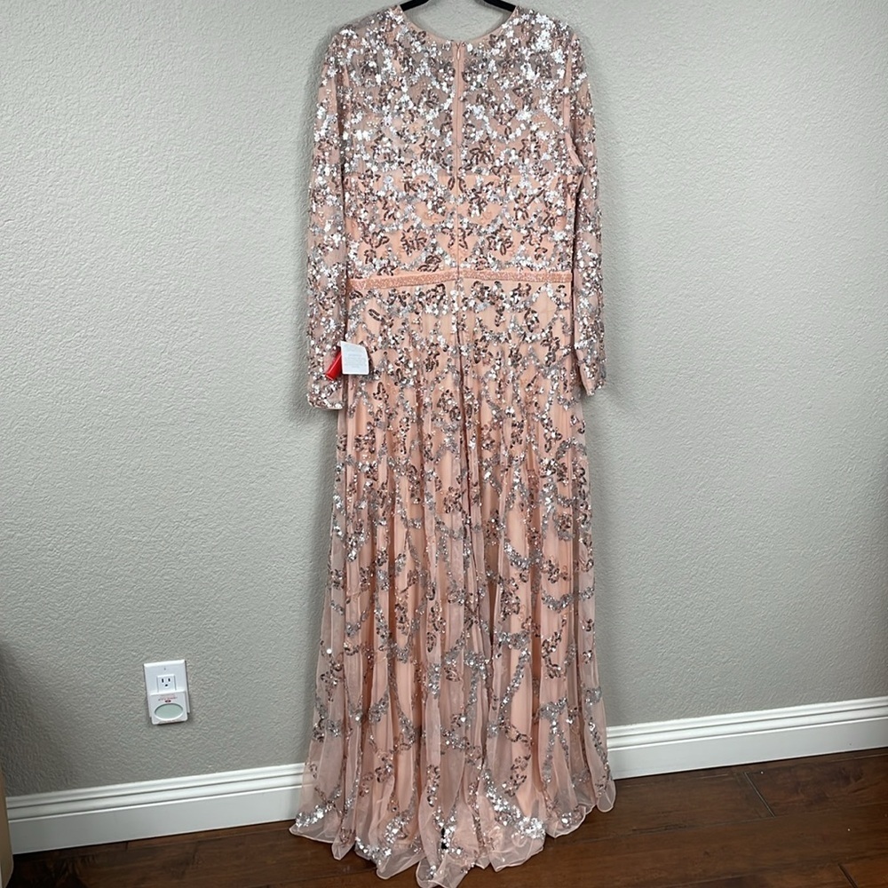NWT Mac Duggal 5496 Embellished Illusion High Neck Long Sleeve A Line Gown 14 - Picture 8 of 16
